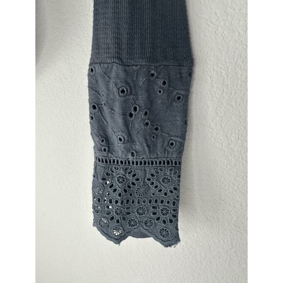 FREE PEOPLE New Womens Embroidered Floral Cut Out Long Sleeve Button Down Top XS - Picture 8 of 11